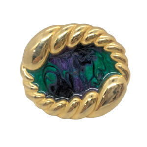 Nan Lewis Belt Buckle Green Purple Enamel Gold-Tone Vintage 3" x 2.5"